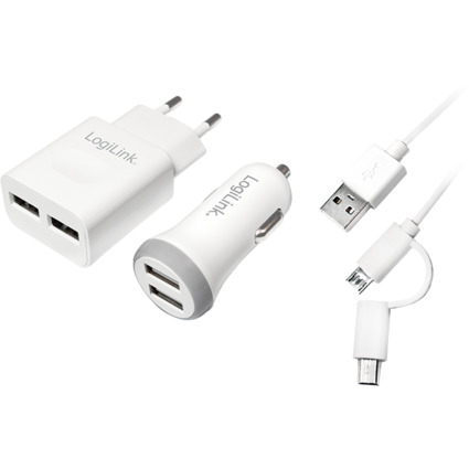 LogiLink USB-Ladegerte-Set, 2-teilig, je 2x USB-Kupplung