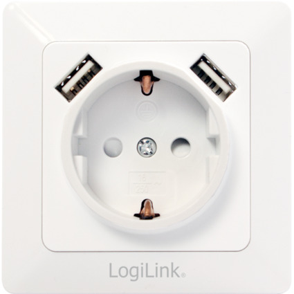 LogiLink Unterputz-Steckdose, 2x USB-A Kupplung, wei