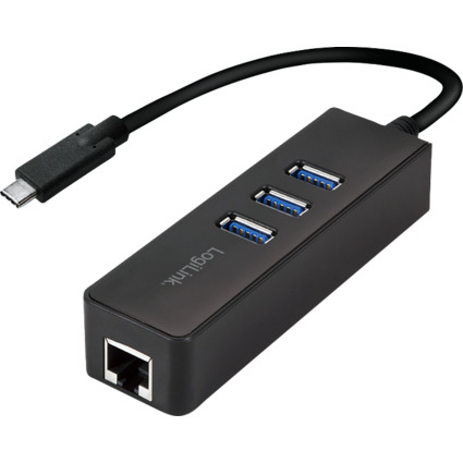 LogiLink USB 3.0 auf Gigabit Adapter, 3-Port USB Hub,schwarz