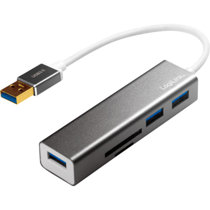 LogiLink USB 3.0 Hub + Kartenleser, 3-Port, grau