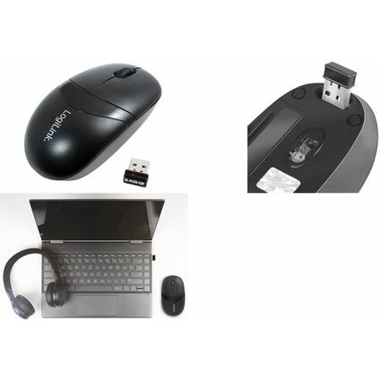 LogiLink Optische Mini Maus, kabellos, USB Dongle, schwarz