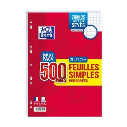 Oxford Feuilles simples perfores, A4, Seys, MAXI PACK