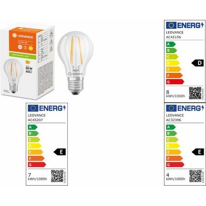LEDVANCE LED-Lampe CLASSIC A, 6,5 Watt, E27, klar