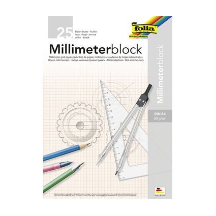 folia Millimeterpapier-Block, DIN A3, 80 g/qm, 25 Blatt