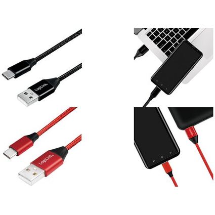 LogiLink USB 2.0 Kabel, USB-A - USB-C Stecker, 0,3 m, rot