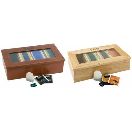 APS Teebox, aus Holz, 4 Kammern, hellbraun