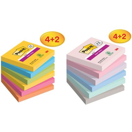 Post-it Haftnotizen Super Sticky Notes, 76 x 76 mm, 4+2