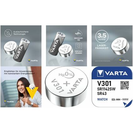 VARTA Silber-Oxid Uhrenzelle, V379 (SR63), 1,55 Volt