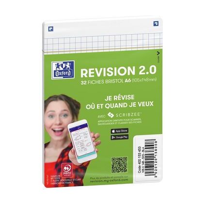 Oxford Fiches bristol REVISION 2.0, A6, blanc