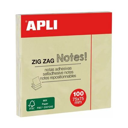 APLI Haftnotizen "ZIG ZAG Notes!", 75 x 75 mm, gelb