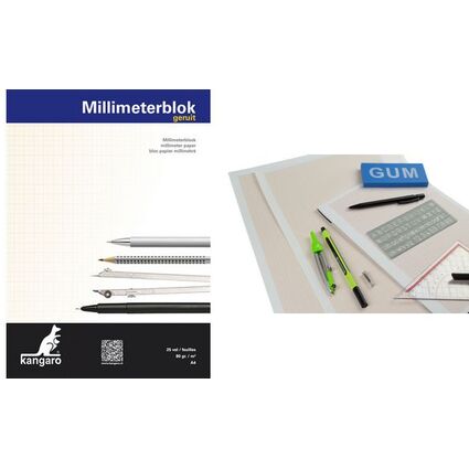 kangaro Millimeterpapier-Block, DIN A3, 80 g/qm, 25 Blatt