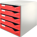 LEITZ schubladenbox Post-Set, 5 Schbe, lichtgrau/rot