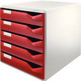 LEITZ schubladenbox Post-Set, 5 Schbe, lichtgrau/bordeaux