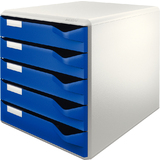 LEITZ schubladenbox Post-Set, 5 Schbe, lichtgrau/blau