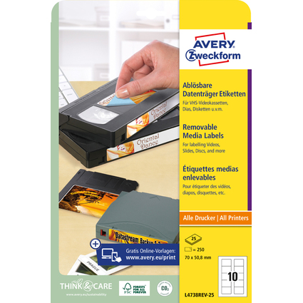 AVERY Zweckform Stick+Lift Disketten-Etiketten 3,5", weiß