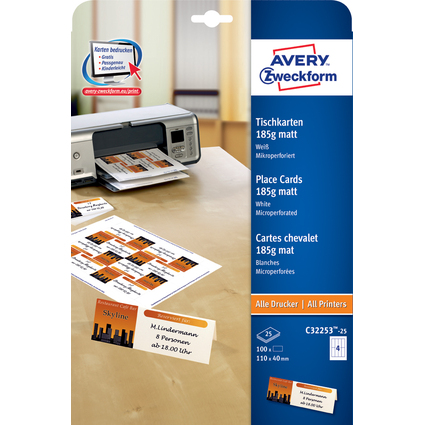AVERY Zweckform Tischkarte Inkjet/Laser/Kopierer, 100 Stück