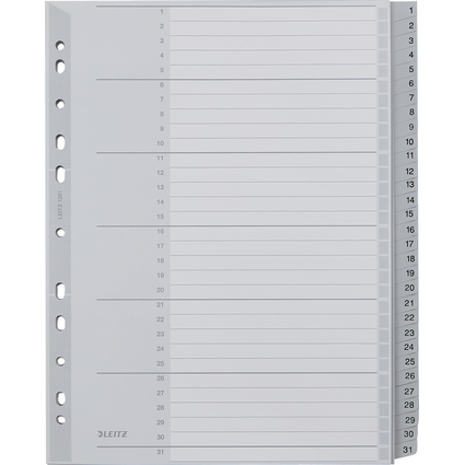 LEITZ Kunststoff-Register, Zahlen, A4 Überbreite, 1-31, grau