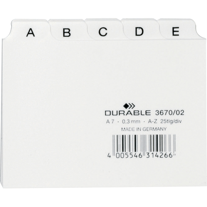 DURABLE Karteiregister A - Z, PP, A7 quer, wei, 25-teilig