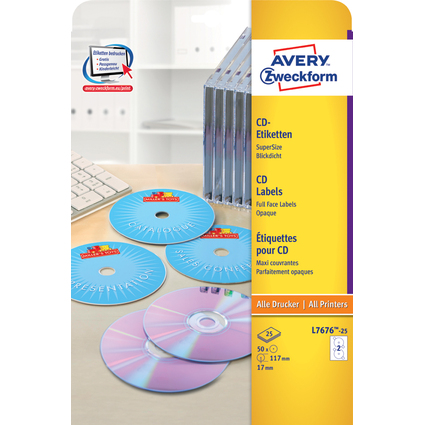AVERY Zweckform CD-Etiketten SuperSize, weiß, matt