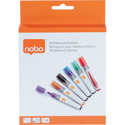 nobo Liquid Ink Whiteboard-Marker Rundspitze, 6er Set
