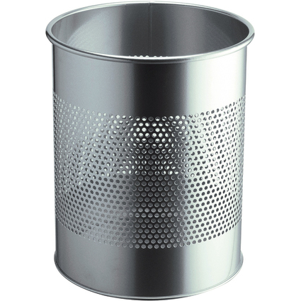 DURABLE Papierkorb METALL, rund, 15 Liter, metallic silber