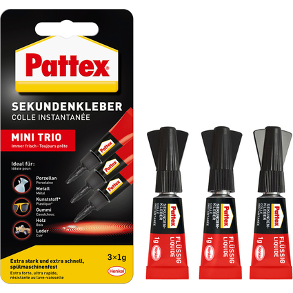 Pattex Sekundenkleber MINI TRIO, 3 Tuben  1 g