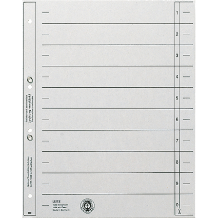 LEITZ Trennbltter, A4 berbreite, Kraftkarton 200g/qm, grau