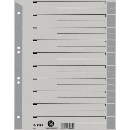 LEITZ Trennblätter, A4 Überbreite, Kraftkarton 230g/qm, grau