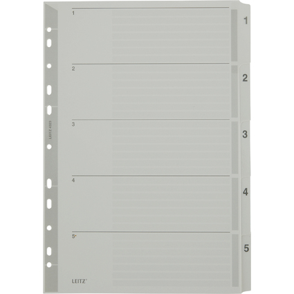 LEITZ Mylarkarton-Register, Zahlen, A4, 1-5, 5-teilig, grau