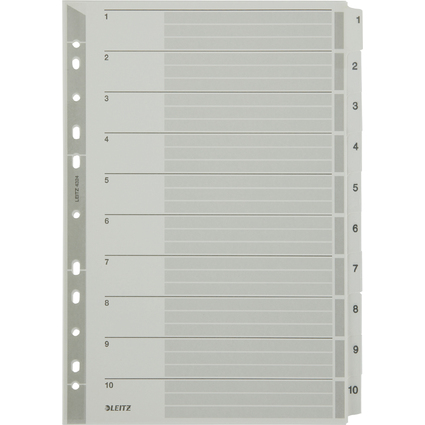 LEITZ Mylarkarton-Register, Zahlen, A4, 1-10, 10-teilig,grau