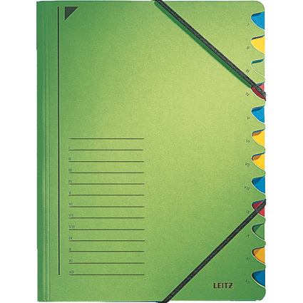 LEITZ Ordnungsmappe, DIN A4, Karton, 12 Fächer, grün