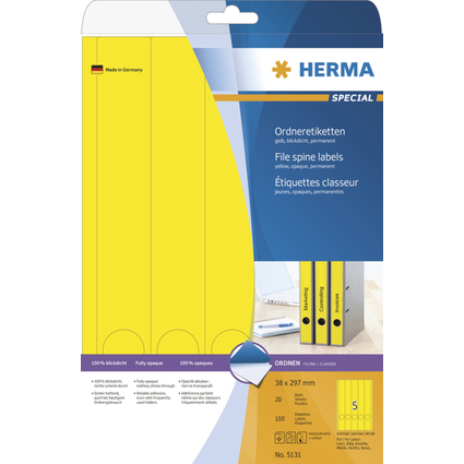 HERMA Ordnerrücken-Etiketten SPECIAL, 38 x 297 mm, gelb