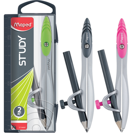 Maped Zirkelkasten Study, inkl. Adapterring, farbig sortiert