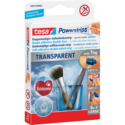 tesa Powerstrips TRANSPARENT, Haltekraft: max. 1,0 kg