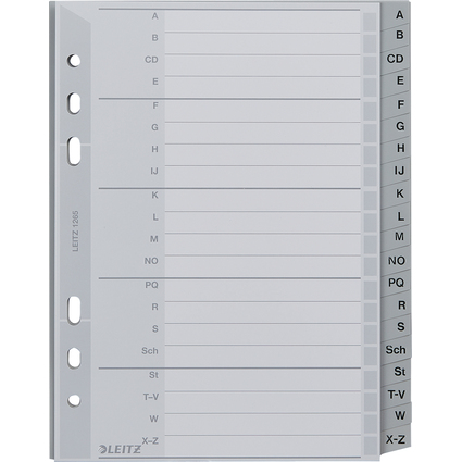 LEITZ Kunststoff-Register, A-Z, A5, PP, 20-teilig, grau