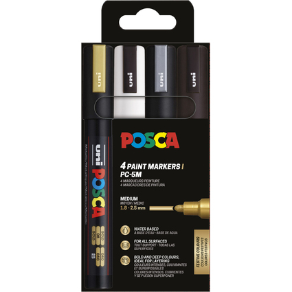POSCA Pigmentmarker PC5M, 4er Etui, farbig sortiert