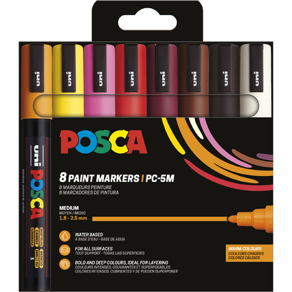 POSCA Pigmentmarker PC5M, 8er Etui, warme Farben
