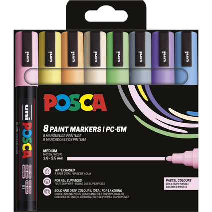 POSCA Pigmentmarker PC5M, 8er Etui, pastellfarben