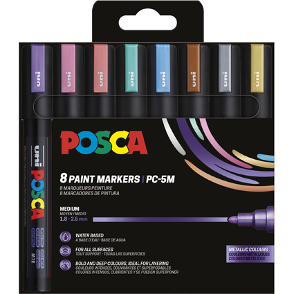 POSCA Pigmentmarker PC5M, 8er Etui, metallic Farben