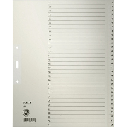 LEITZ Tauenpapier-Register, Zahlen, A4 berbreite, 1-31,grau