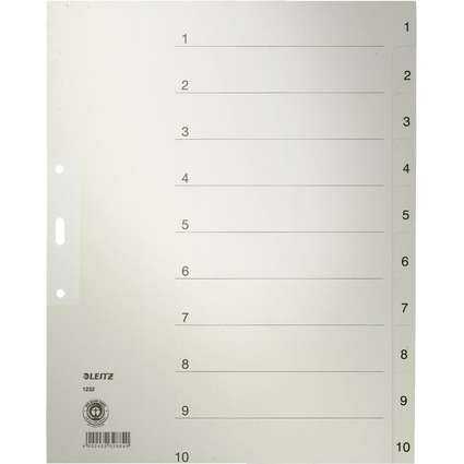 LEITZ Tauenpapier-Register, Zahlen, A4 berbreite, 1-10,grau