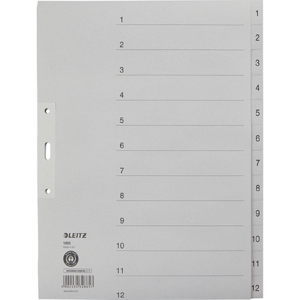 LEITZ Tauenpapier-Register, Zahlen, A4 berbreite, 1-12,grau