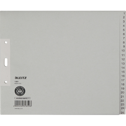 LEITZ Tauenpapier-Register, Zahlen, A4 berbreite, 1-25,grau