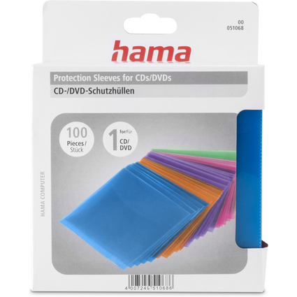 hama CD-/DVD-Hlle, PP, farbig sortiert, oben offen