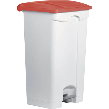 helit Tret-Abfalleimer "the step", 90 Liter, wei / rot