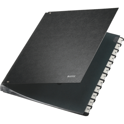 LEITZ Pultordner, A4, 1-12, 12 Fcher, Hartpappe, schwarz