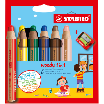 STABILO Multitalentstift woody 3 in 1, 6er Kartonetui