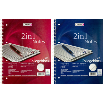 LANDR Collegeblock "2in1", DIN A4, zwei Lineaturen, 80 Bl.