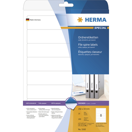 HERMA Ordnerrücken-Etiketten SPECIAL, 192 x 34 mm, weiß