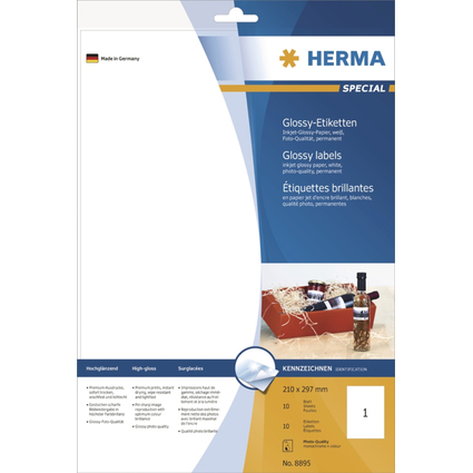 HERMA Hochglnzende Inkjet-Etiketten, 210 x 297 mm, wei